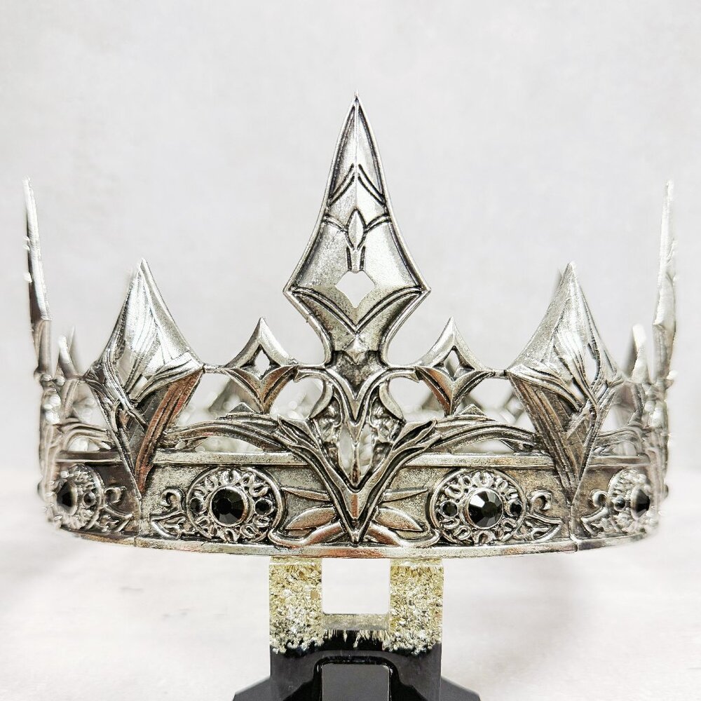 Medieval knight crown, silver crown, prince headpiece, black stones, regal crown
